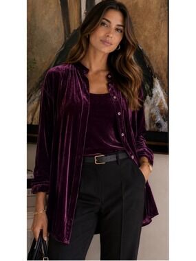 New EILEEN FISHER Velvet Button Down Shirt 1X Purple